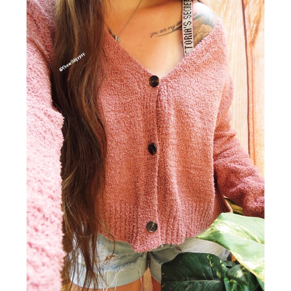 Cozy blush mauve ultra plush cropped cardigan 🌿 - Picture 4 of 6